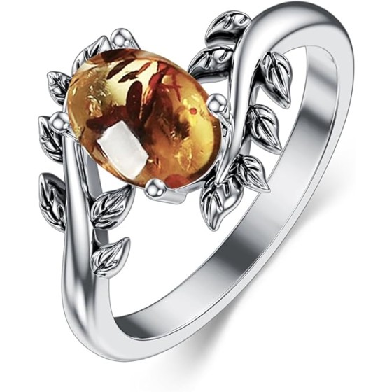 Genuine Turquoise Ring for Women Western Oval Gemstone Jewelry 925 Sterling Silver Leaf Bohemian Boho for Her Wife Mom