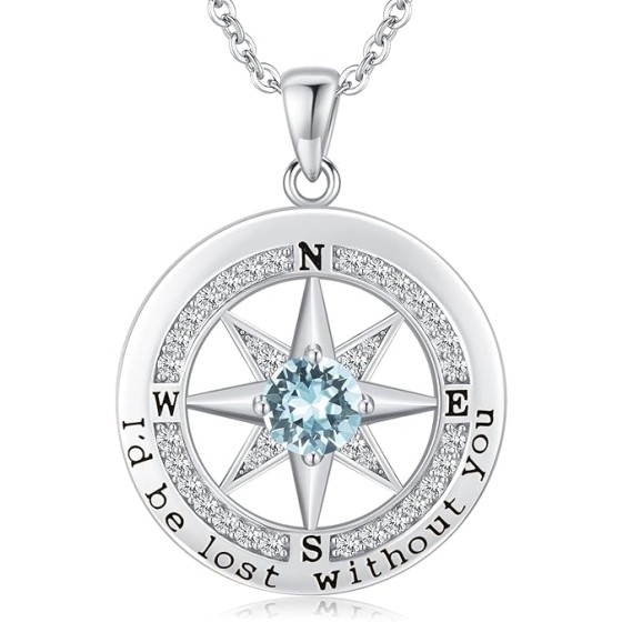 S925 Necklace Gift for Wife |Compass Jewelry |Women Anniversary |Sterling Silver |Girlfriend Birthday Gifts for Her Valentines |I'd be Lost without You |Jewel 18K Gold
