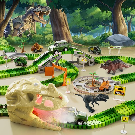 iHaHa 249 PCS Dinosaur Toys Race Car Track