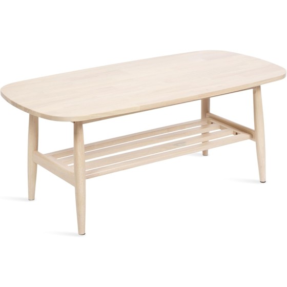 Kate and Laurel Nilas Mid-Century Modern Tiered Rectangle Coffee Table, 44 x 22 x 18, Light Natural, Transitional Two-Tier Rectangular Living Room Table with Storage and Solid Rubberwood Construction