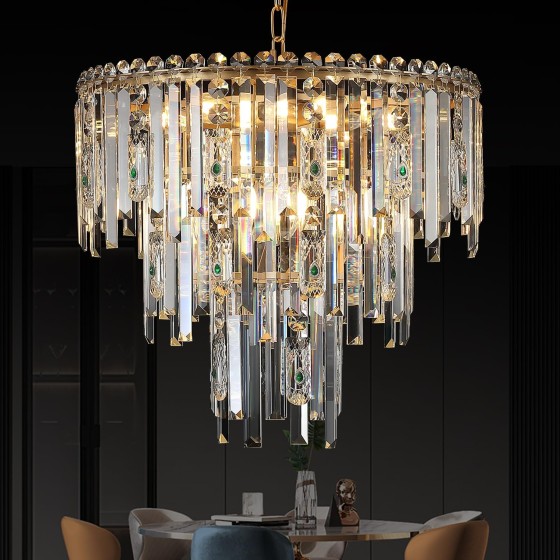 20" Modern Crystal Chandelier 9-Light Luxury Gold Chandelier Light Fixtures 3 Tiers K9 Crystal Round Lighting for Dining Room Bedroom Kitchen Living Room Foyer Entryway, E12