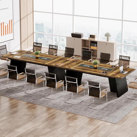 Tribesigns 8ft Conference Room Table, Modern Office Meeting Desk with Cable Management, Large Business Seminar Furniture for Boardroom